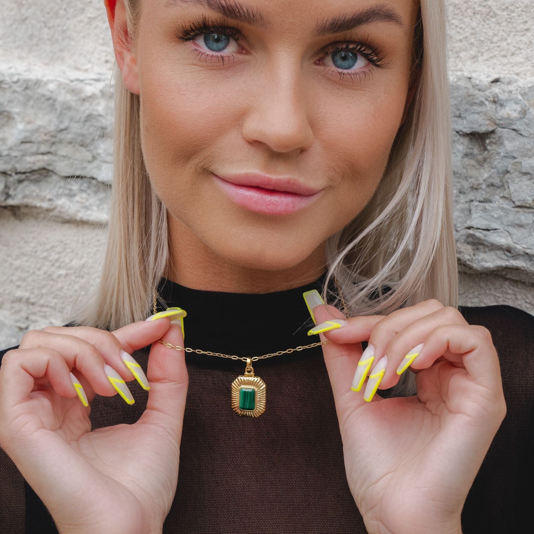 Bona Fide Malachite Octagon Locket In Yellow Gold Plated Silver - Gemondo