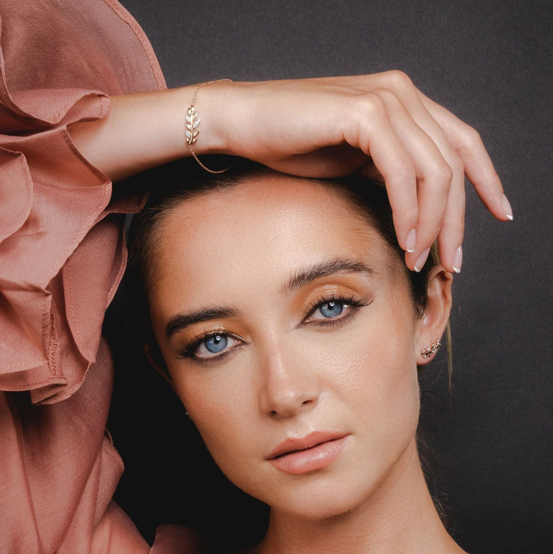 191L0156029-191E0390029 O Leaf Diamond Bracelet & Stud Stud Earring Set in 9ct Rose Gold 2