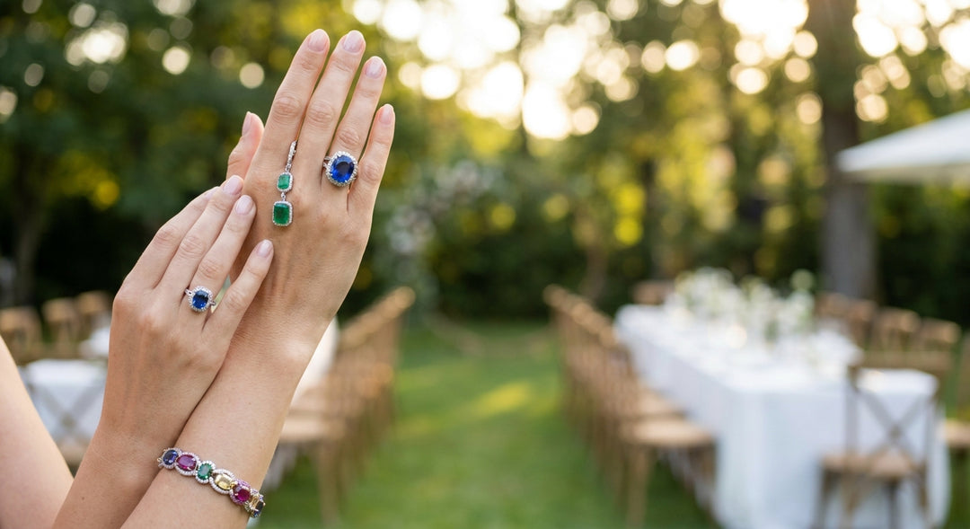 Gemstone jewellery for a wedding guest outfit