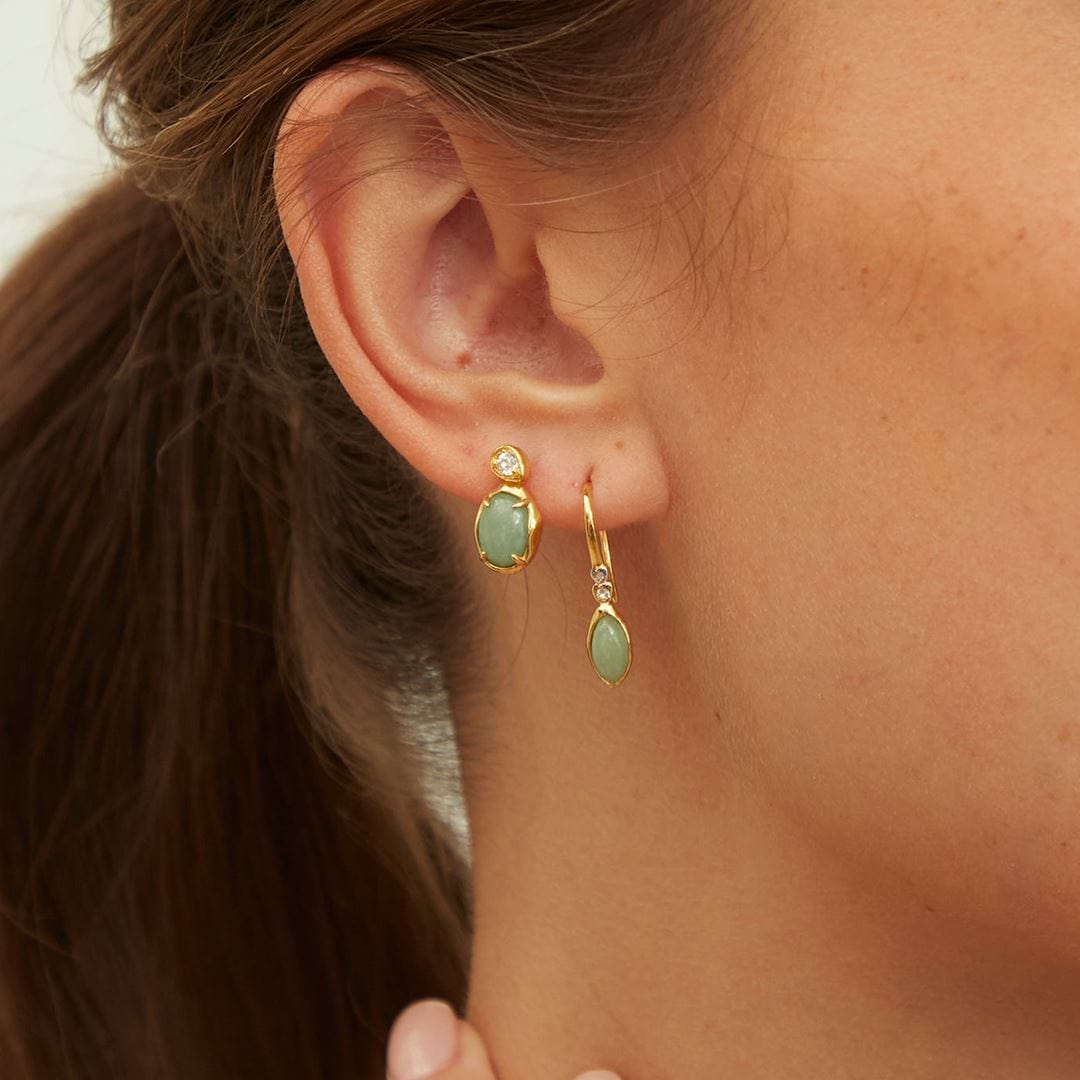 Irregular Marquise Dyed Green Jade & Topaz Drop Earrings In 18ct Gold Plated SterlIng Silver