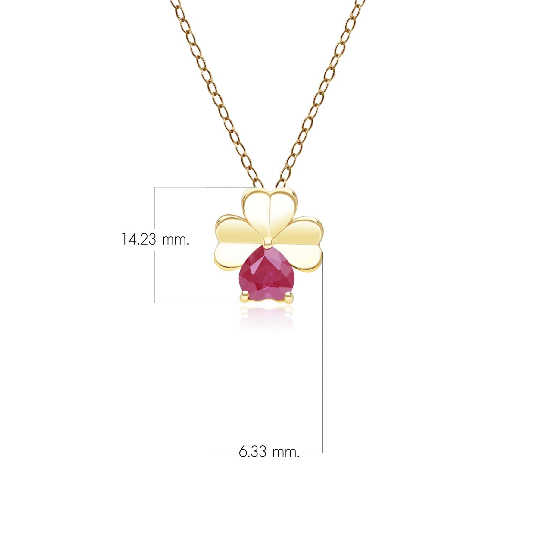 135P2126019 Gardenia Ruby Clover Pendant Necklace in 9ct Yellow Gold Dimensions
