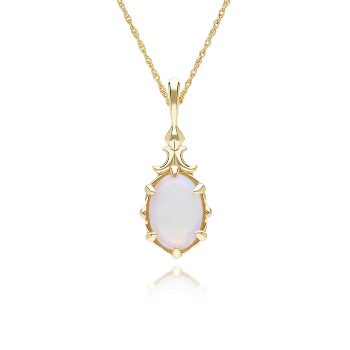 Classic Oval Opal Pendant Necklace in 9ct Yellow Gold