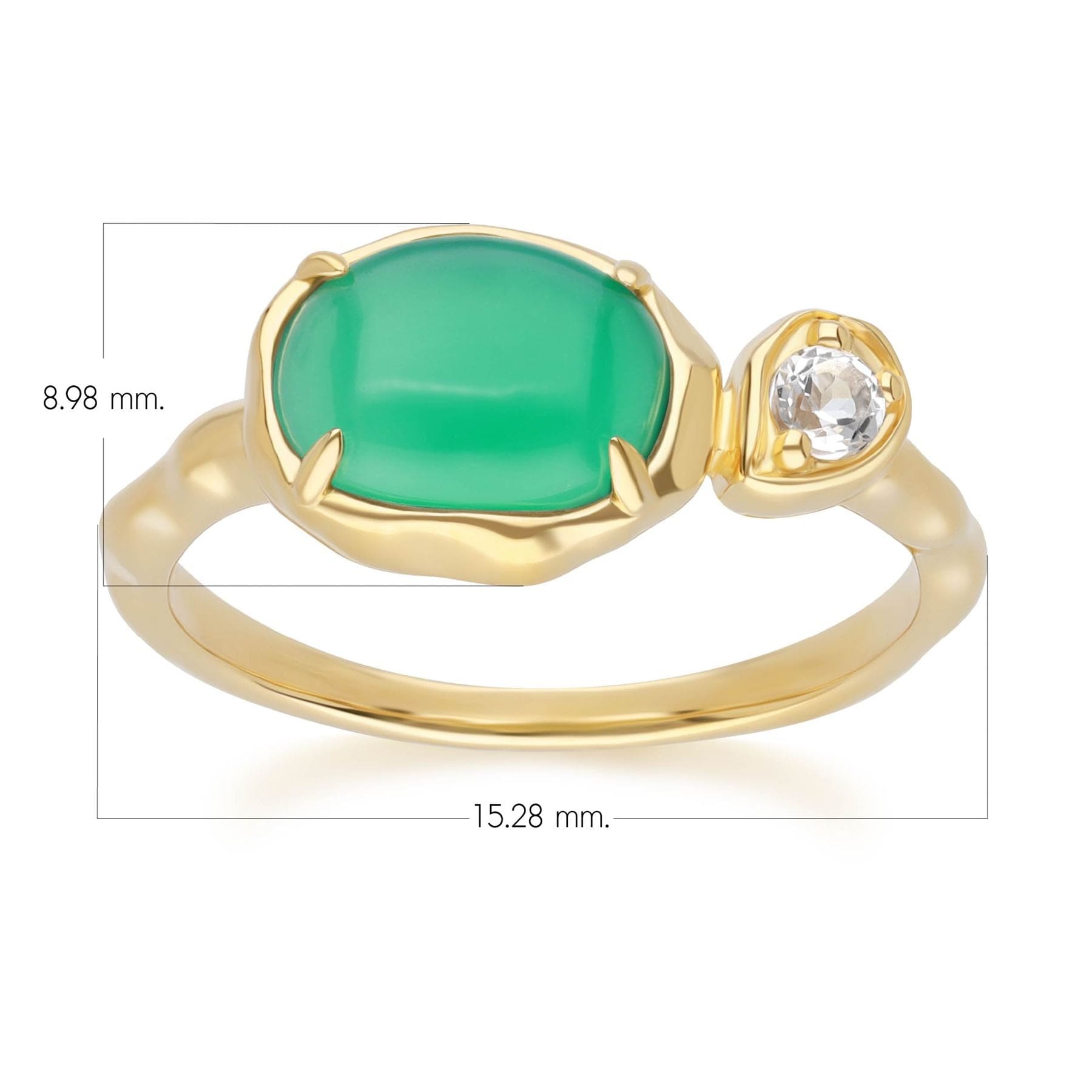 Irregular Oval Dyed Green Chalcedony & Topaz Ring In 18ct Gold Plated SterlIng Silver