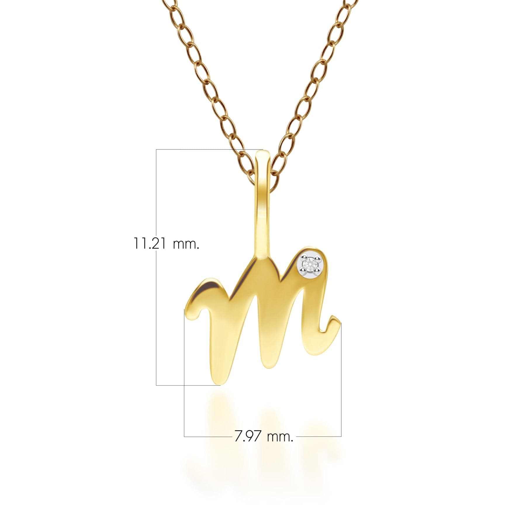 191P0784019 Alphabet Letter M Diamond pendant in 9ct Yellow Gold Dimensions