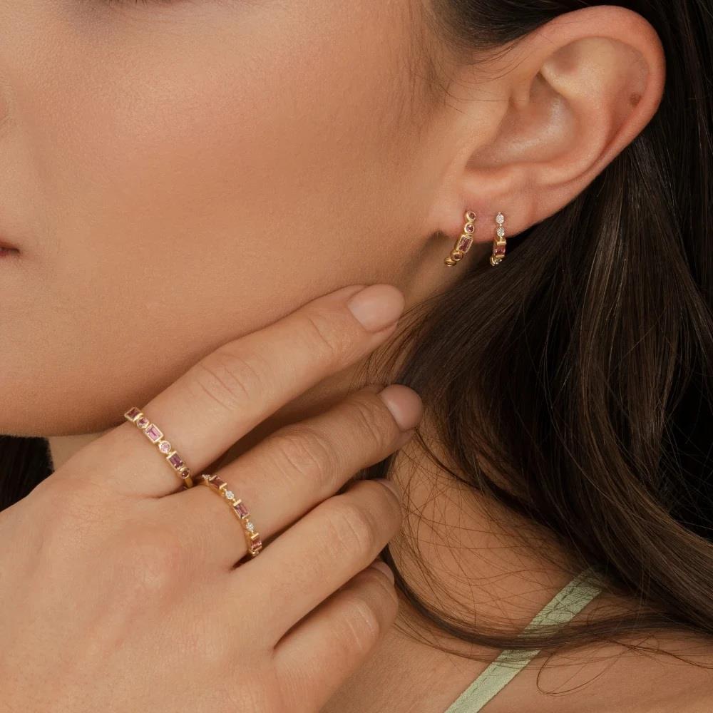 Classic Pink Tourmaline & Diamond Eternity Ring in 9ct Yellow Gold
