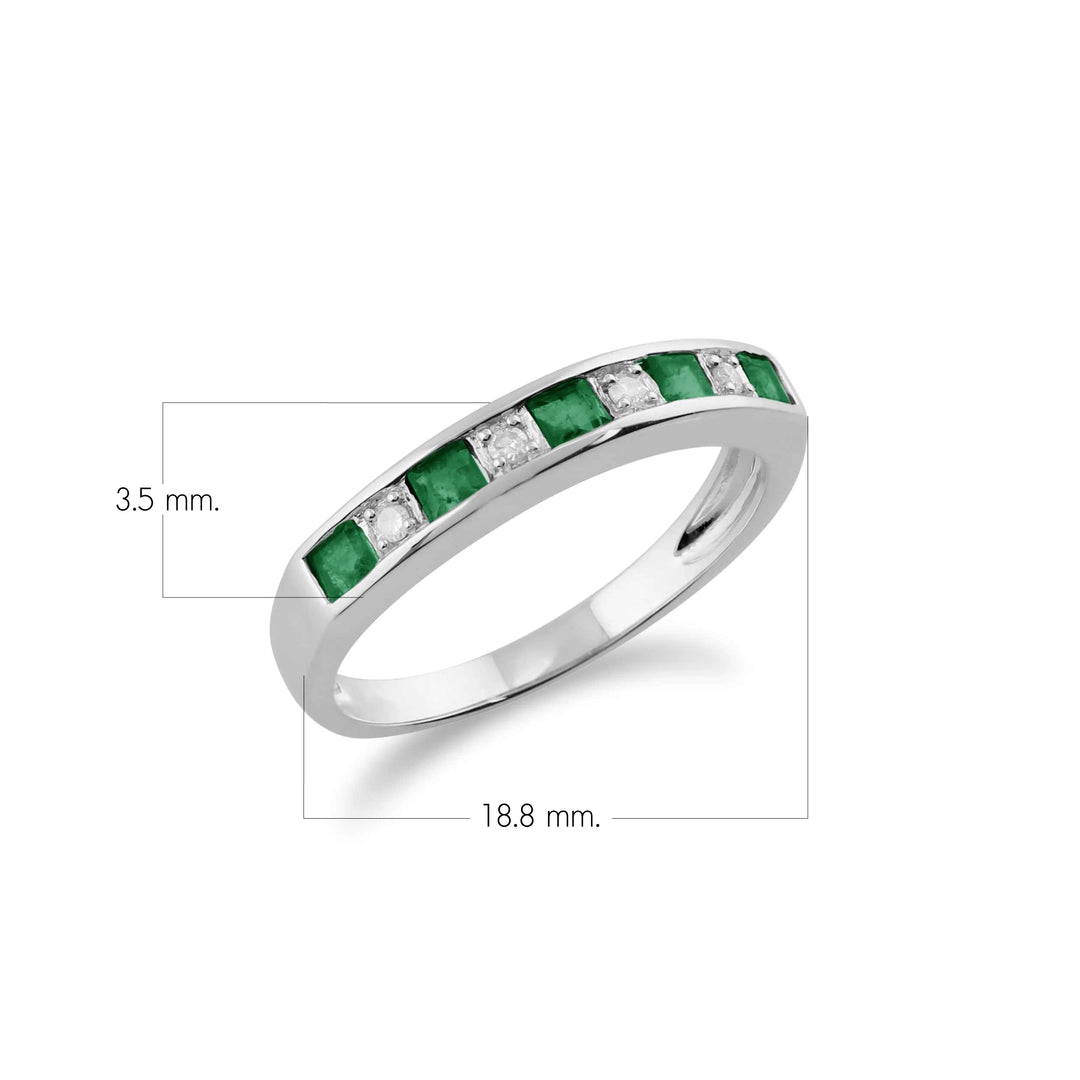 Classic Square Emerald & Diamond Half Eternity Ring 9ct White Gold