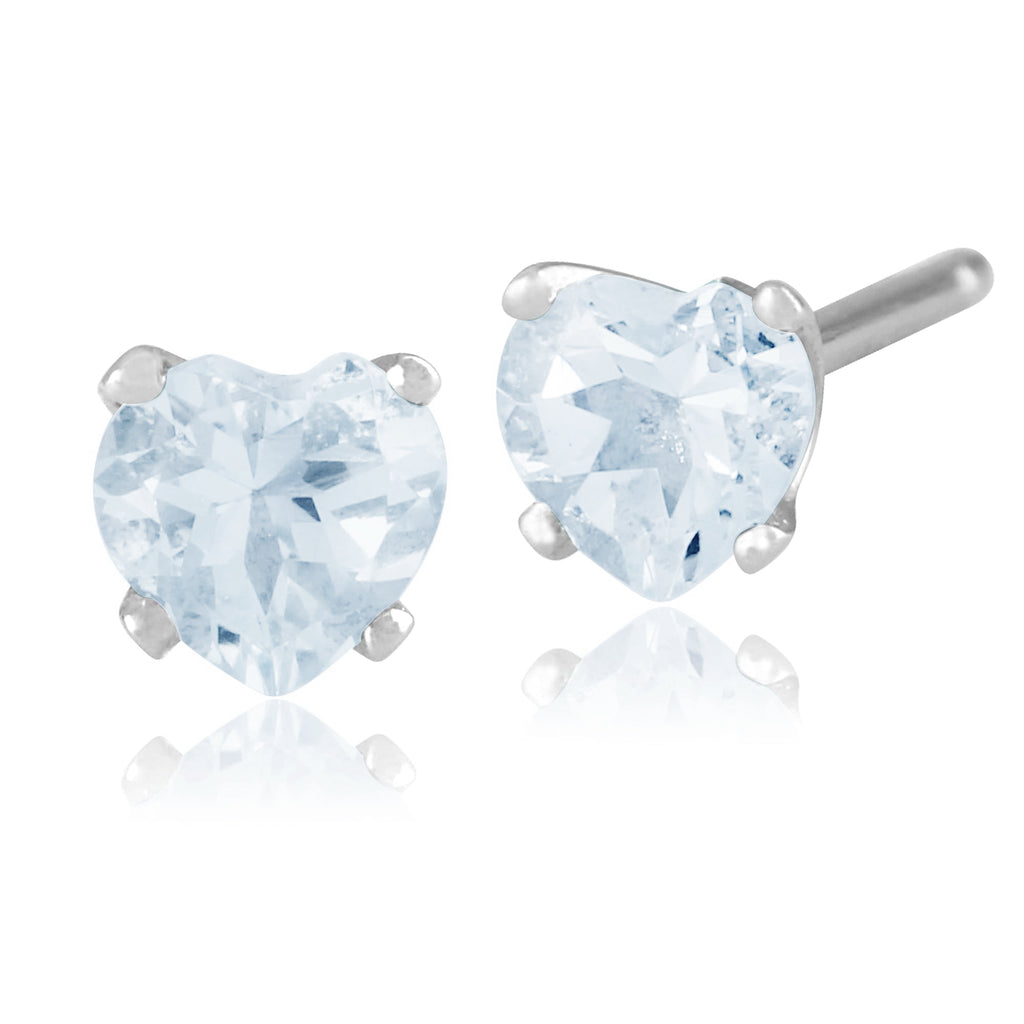 Classic Heart Aquamarine Stud Earrings 9ct White Gold