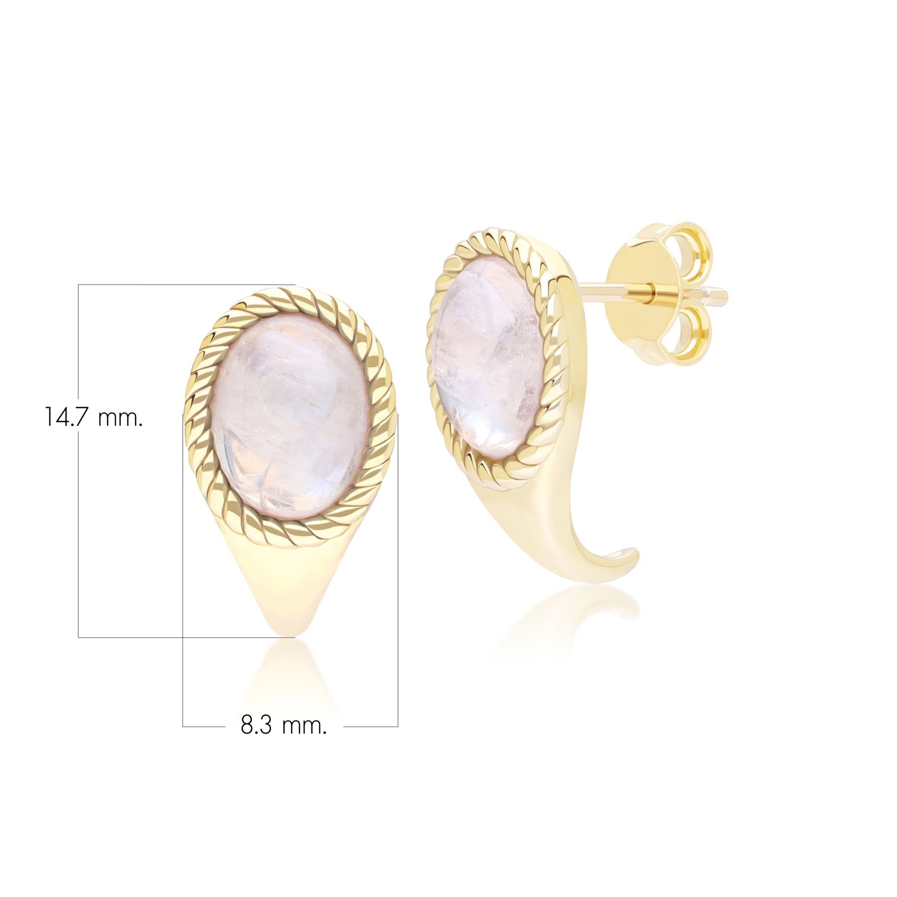 Classic Oval Rainbow Moonstone Drop Stud Earrings in 9ct Yellow Gold