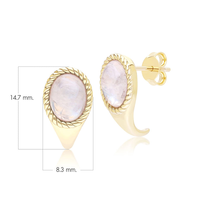 Classic Oval Rainbow Moonstone Drop Stud Earrings in 9ct Yellow Gold