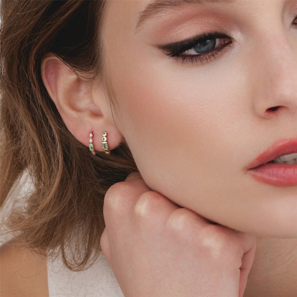 classic-emerald-half-eternity-hoop-earrings-in-9ct-yellow-gold-135e1885019 on Model