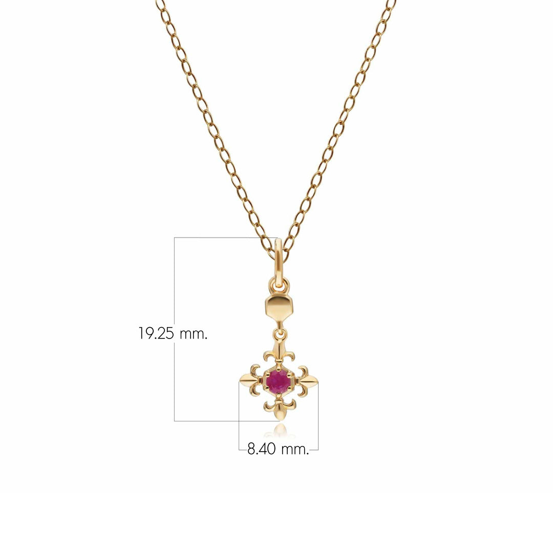 ECFEW™ Ruby Fleur De Lis Pendant Necklace In 9ct Yellow Gold