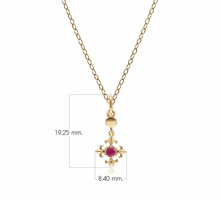 ECFEW™ Ruby Fleur De Lis Pendant Necklace In 9ct Yellow Gold