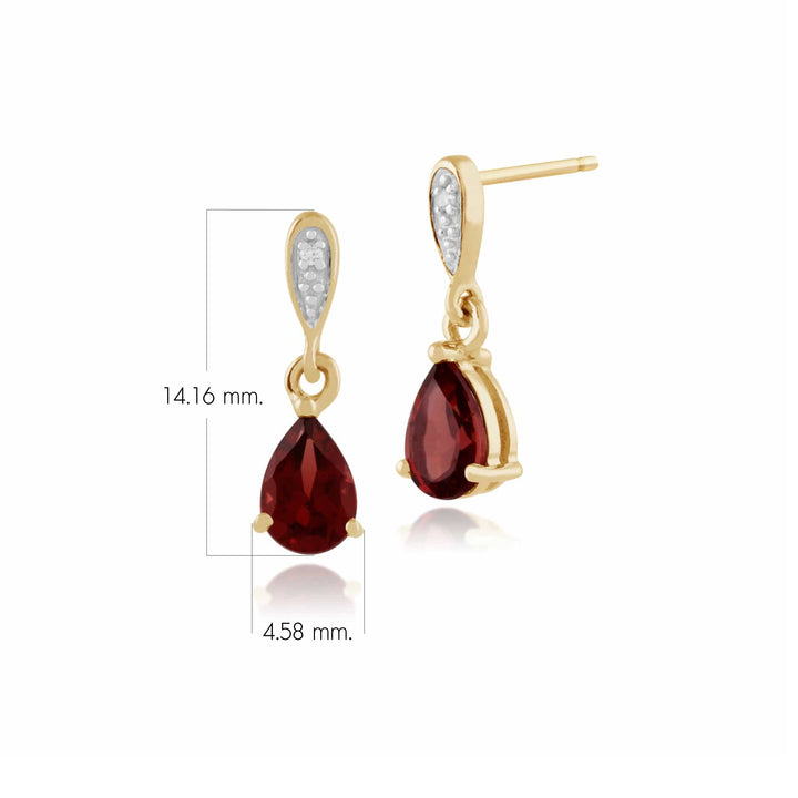 Classic Pear 1.00ct  Garnet & Diamond Drop Earrings in 9ct Yellow Gold