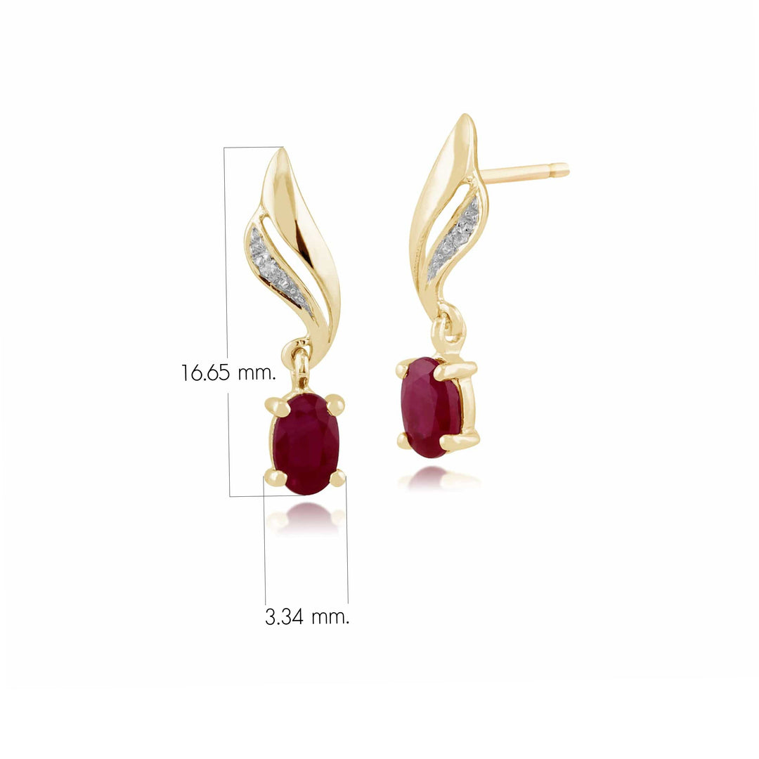 Classic Oval Ruby & Diamond Twist Drop Earrings in 9ct Yellow Gold