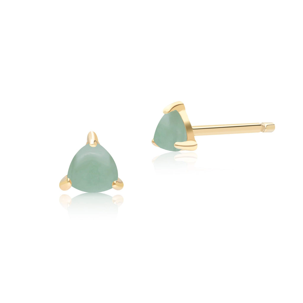 Classic Trillion Green Jade Triangle Stud Earrings 9ct Yellow Gold