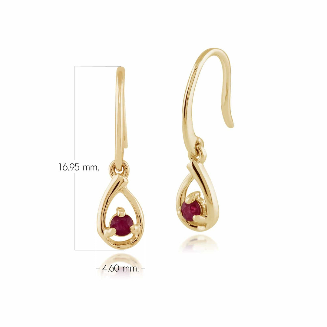 Classic Round Ruby Drop Earrings in 9ct Yellow Gold