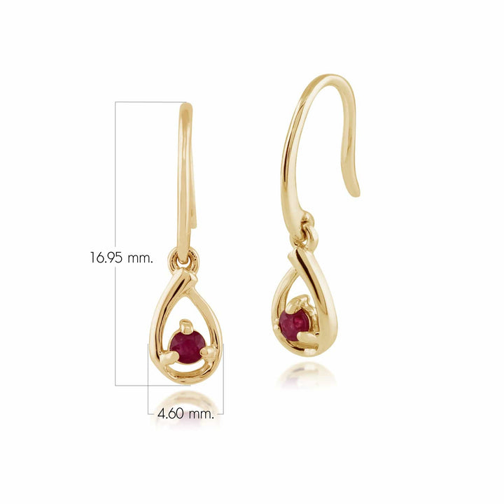 Classic Round Ruby Drop Earrings in 9ct Yellow Gold