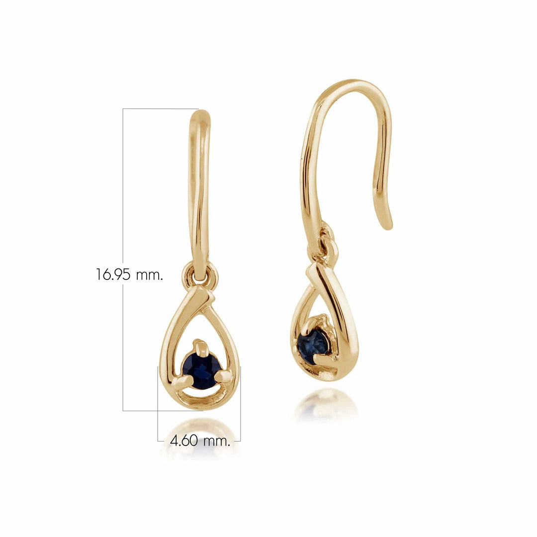 Classic Round Sapphire Hook Drop Earrings in 9ct Gold