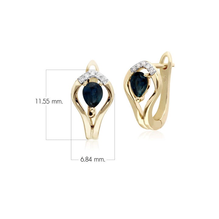Classic Sapphire & Diamond Leaf Halo Earrings in 9ct Yellow Gold