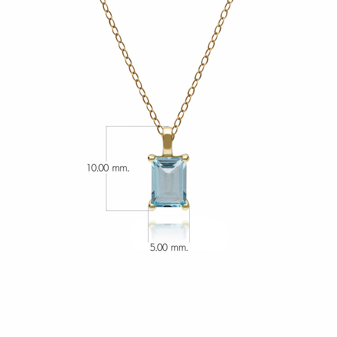 Classic Baguette Blue Topaz Claw Set Pendant in 9ct Yellow Gold