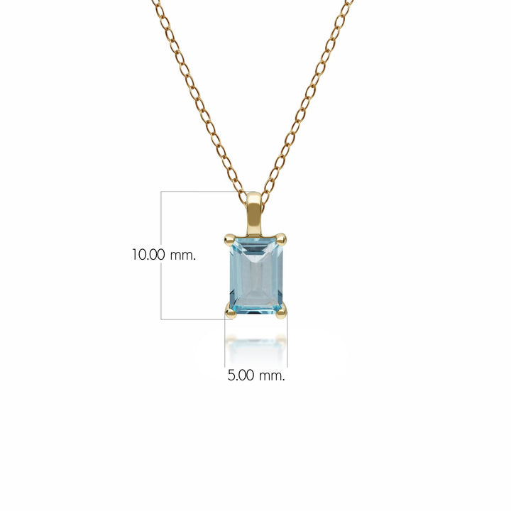 Classic Baguette Blue Topaz Claw Set Pendant in 9ct Yellow Gold