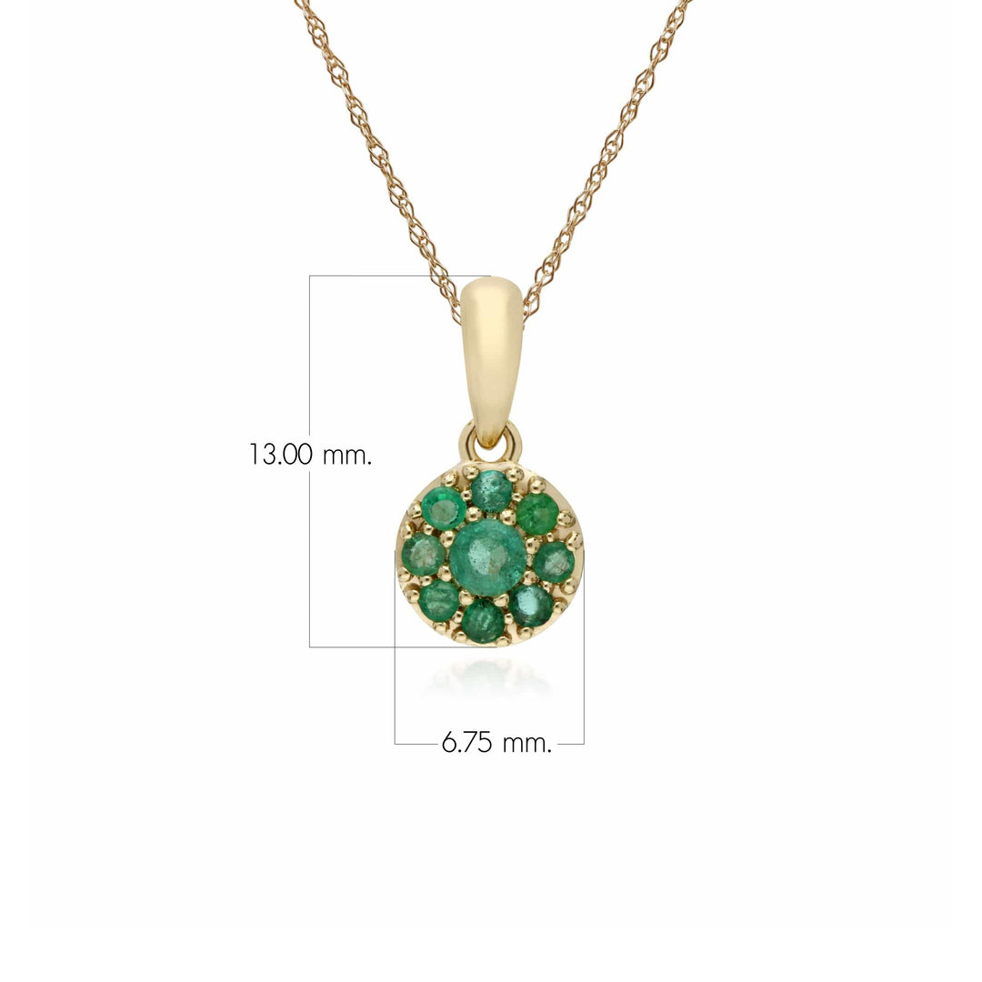 Cluster Round Emerald Classic Pendant and Chain in 9ct Yellow Gold