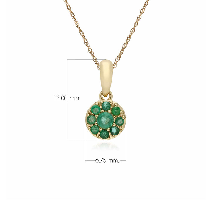 Cluster Round Emerald Classic Pendant and Chain in 9ct Yellow Gold