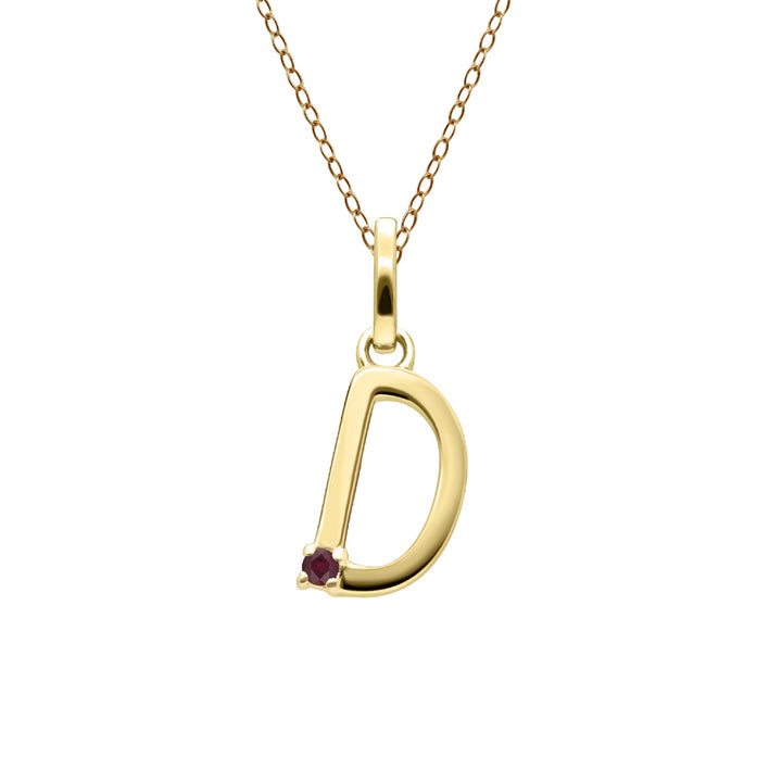 Initial Ruby Letter Necklace In 9ct Yellow Gold