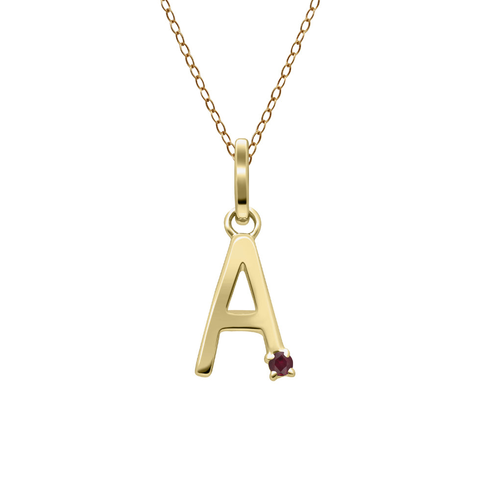 Initial Ruby Letter Necklace In 9ct Yellow Gold