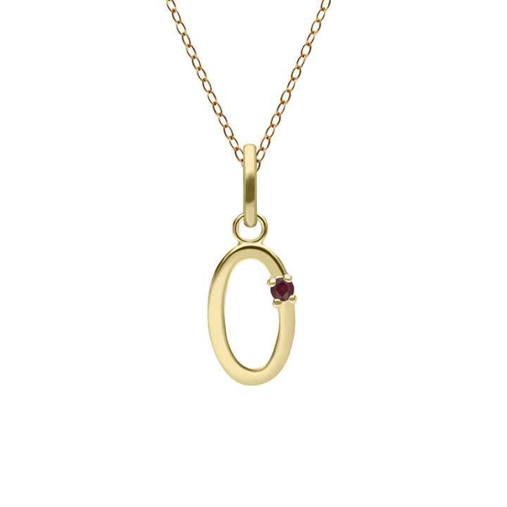 Initial Ruby Letter Necklace In 9ct Yellow Gold
