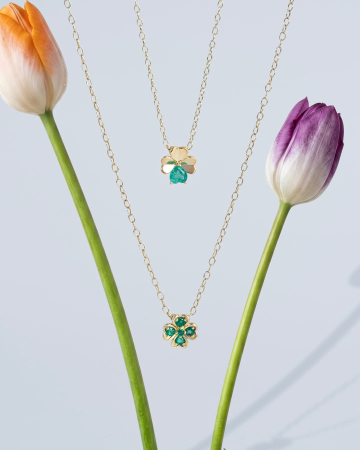 Gardenia Emerald Clover Pendant Necklace in 9ct Yellow Gold