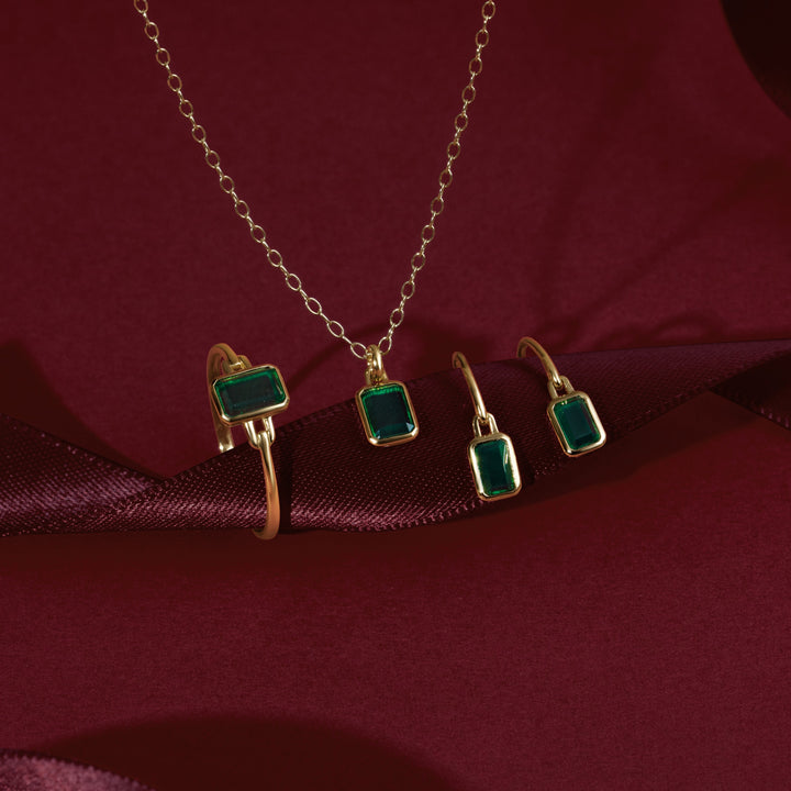 Classic Baguette Chalcedony Drop Earrings in 9ct Yellow Gold