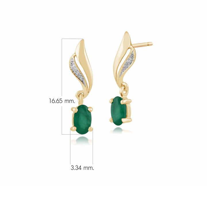 Classic Oval Emerald & Diamond Drop Earrings in 9ct Yellow Gold