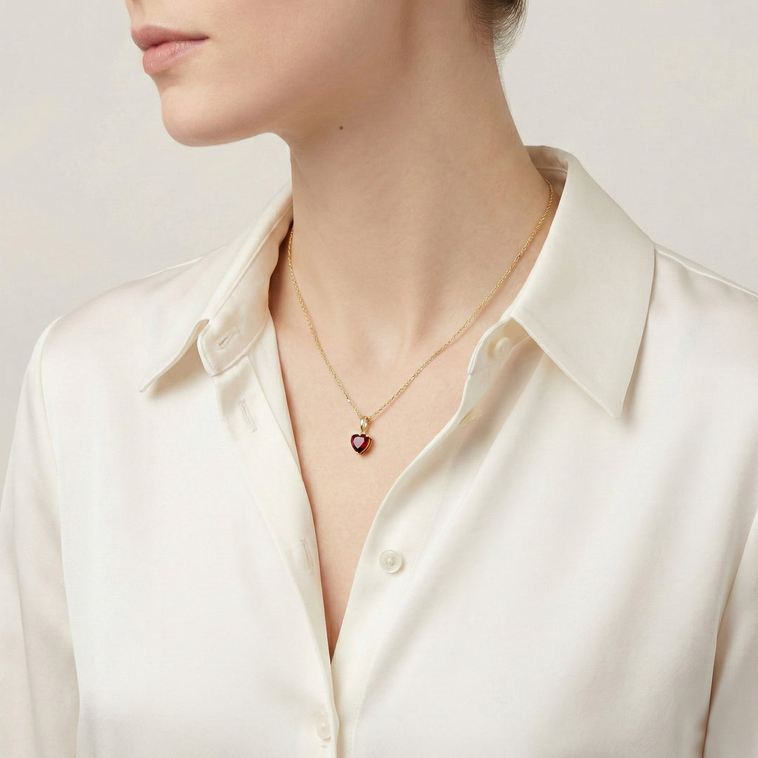 Classic Heart Garnet Pendant in 9ct Yellow Gold