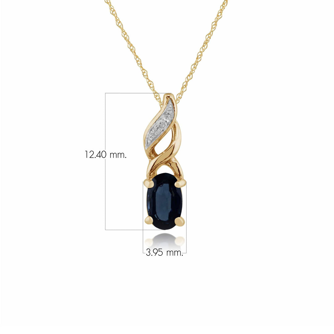 Classic Oval Sapphire & Diamond Pendant in 9ct Yellow Gold