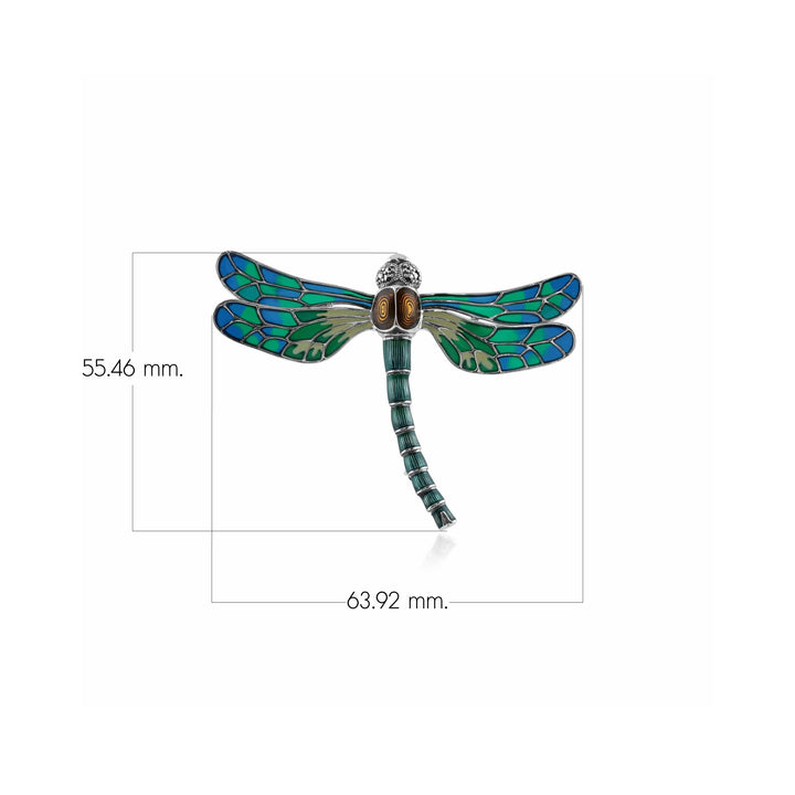 Art Nouveau Style Marcasite & Enamel Dragonfly Brooch in Sterling Silver