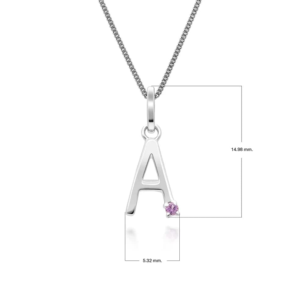 Initial Pink Sapphire Letter Charm Necklace in 9ct White Gold
