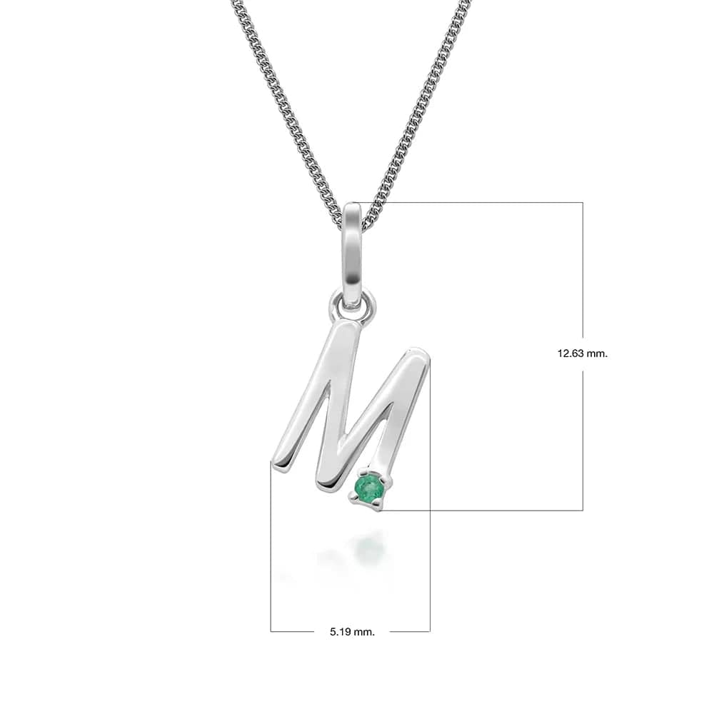 Initial Emerald Letter Charm Necklace in 9ct White Gold