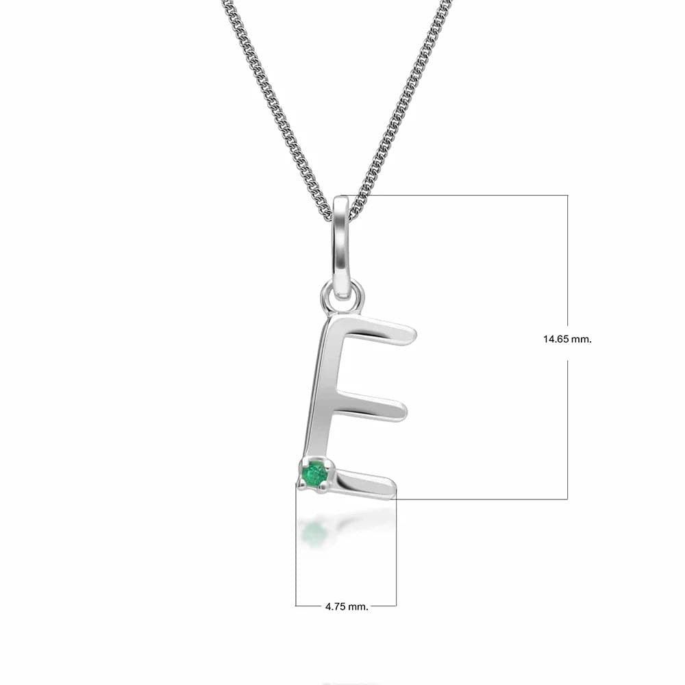 Initial Emerald Letter Charm Necklace in 9ct White Gold