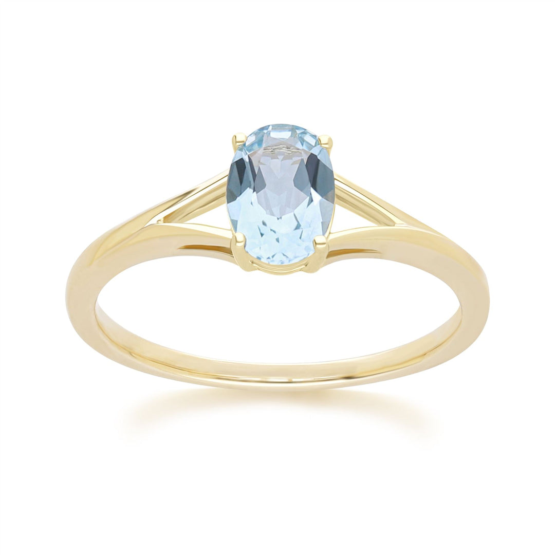 Classic Oval Sky Blue Topaz Ring in 9ct Yellow Gold
