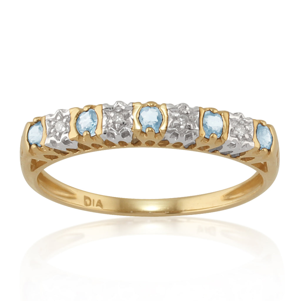 Classic Round Blue Topaz & Diamond Eternity Ring 9ct Yellow Gold