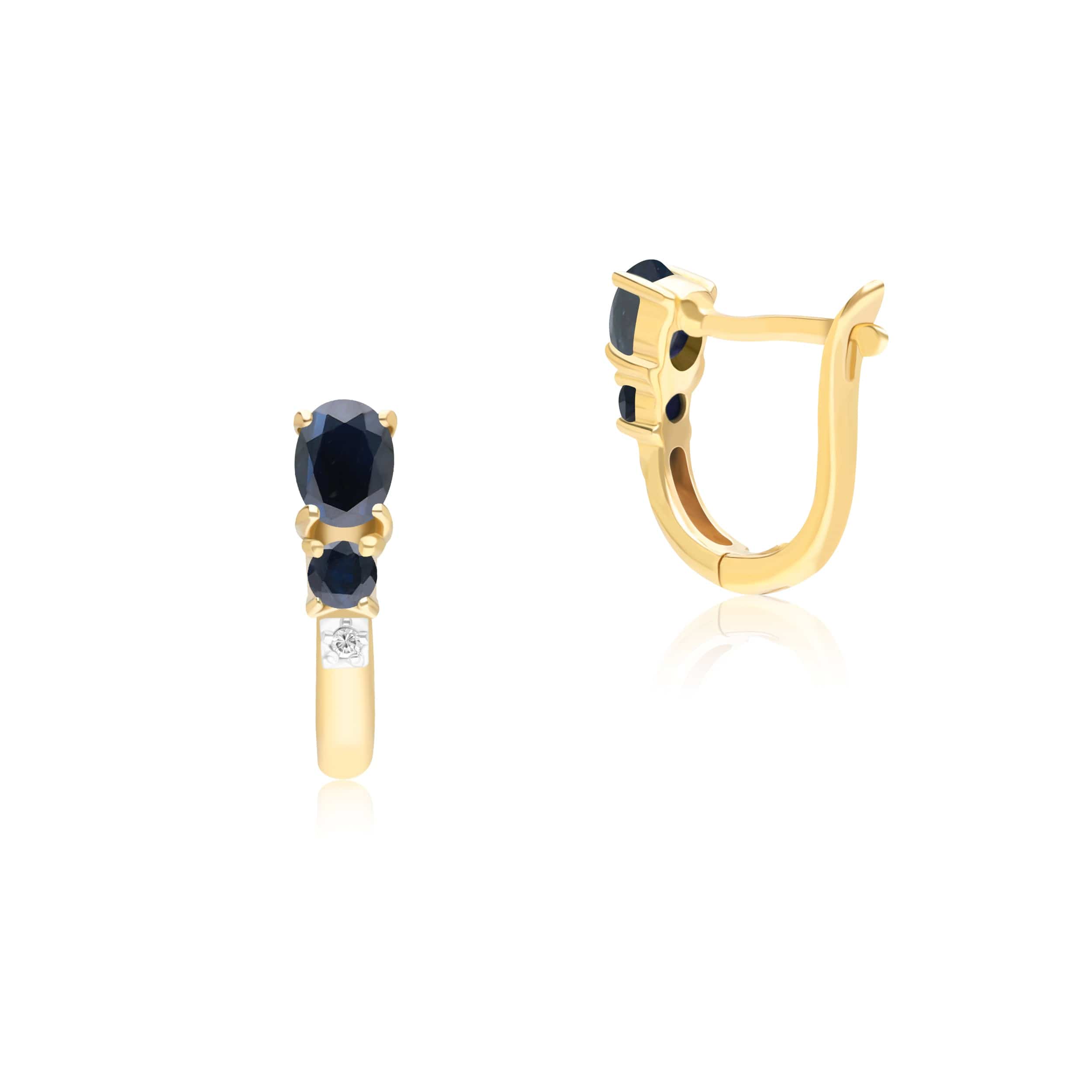 Classic Oval Sapphire & Diamond Hoop Earrings in 9ct Yellow Gold