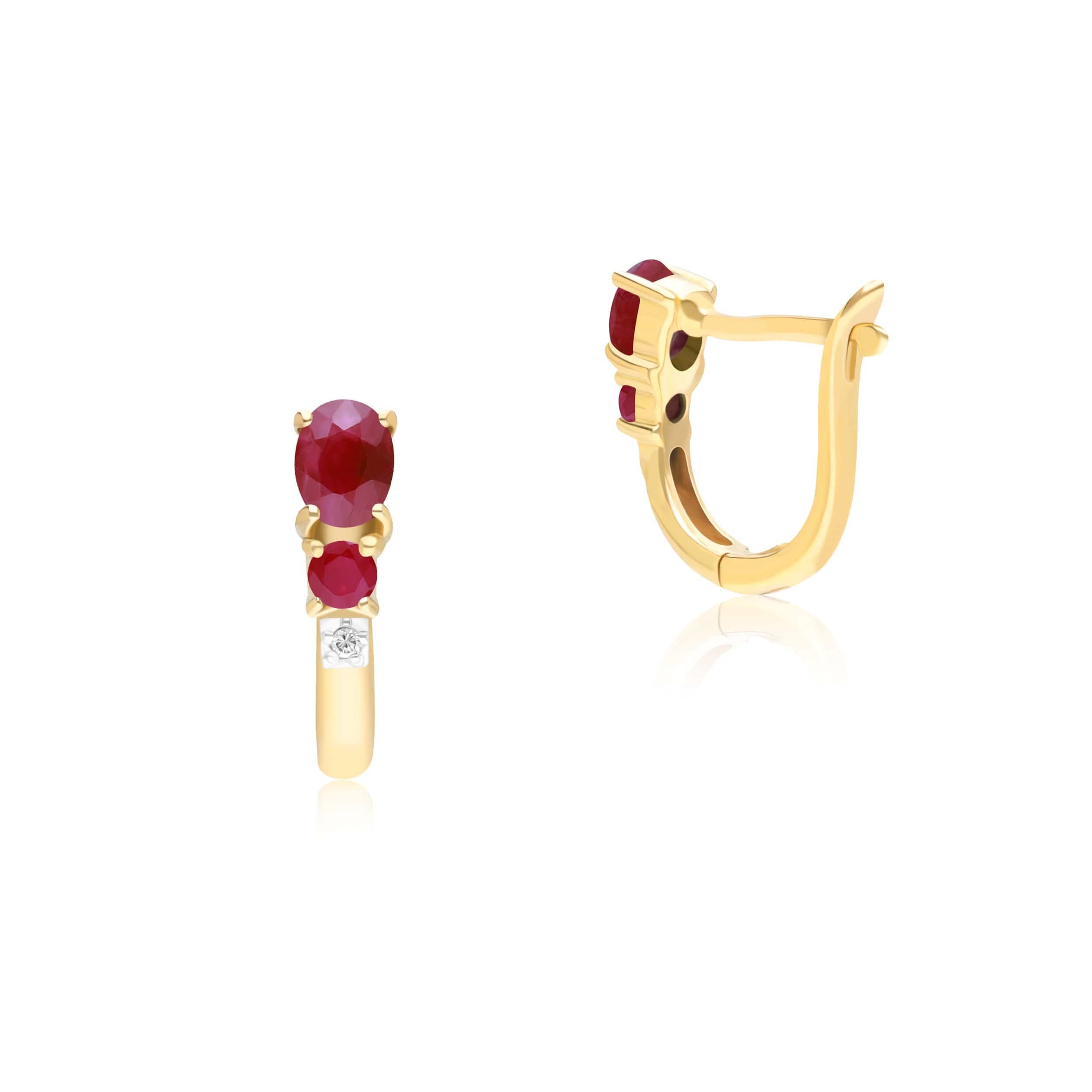 183E0407079 Classic Oval Ruby & Diamond Omega Back Hoop Earrings in 9ct Yellow Gold 2