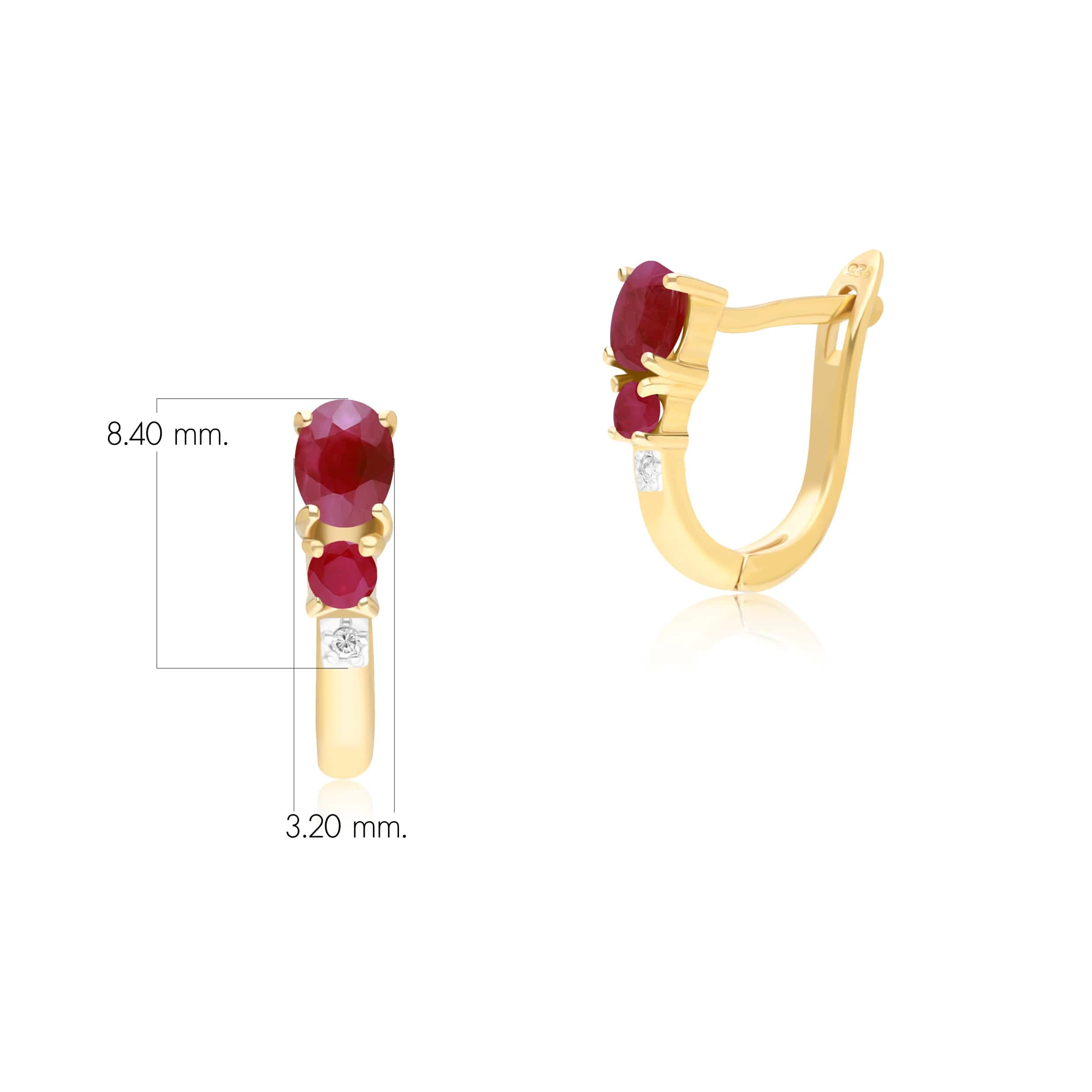 Classic Oval Ruby & Diamond Omega Back Hoop Earrings in 9ct Yellow Gold