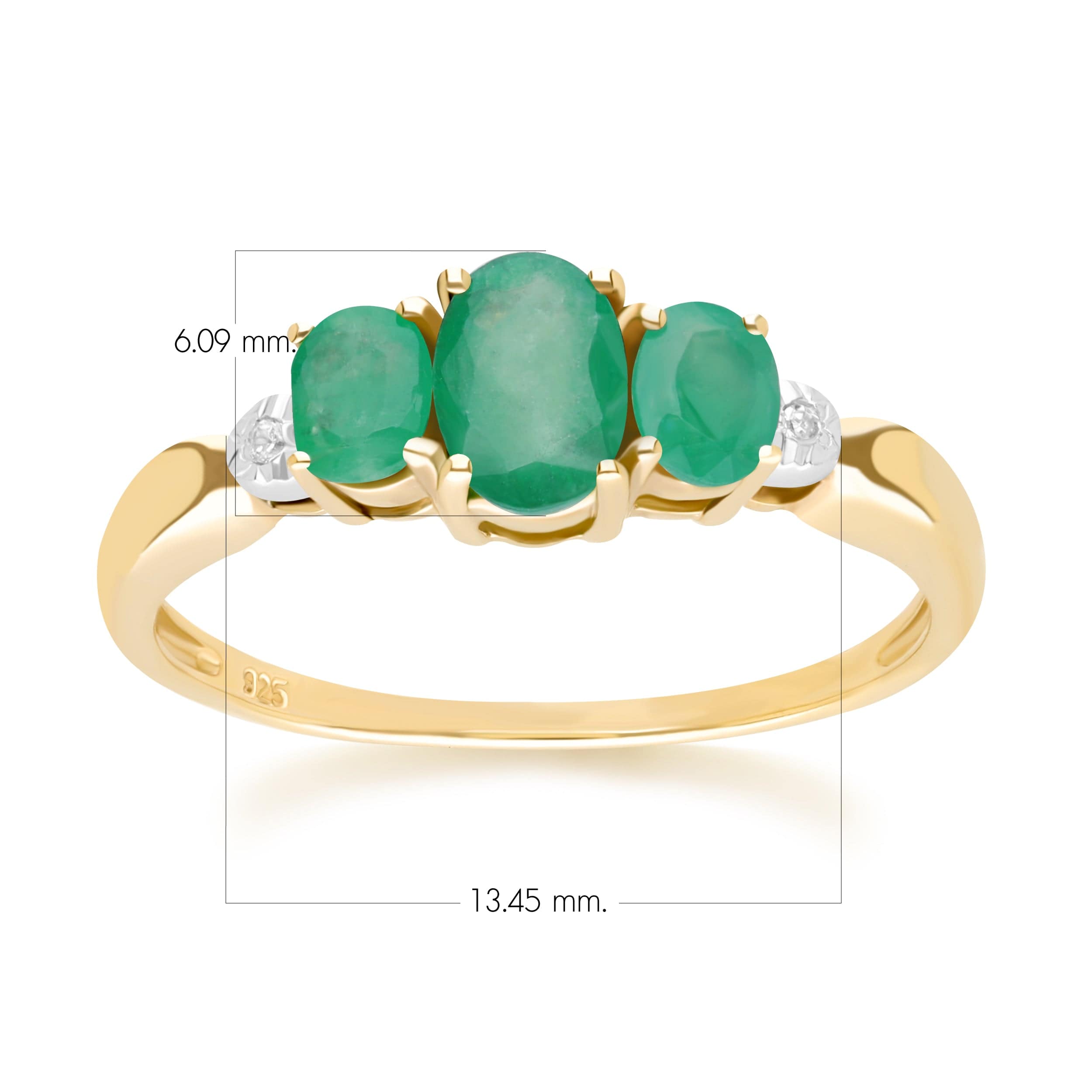Classic Oval Emerald & Diamond Trilogy Ring in 9ct Yellow Gold 