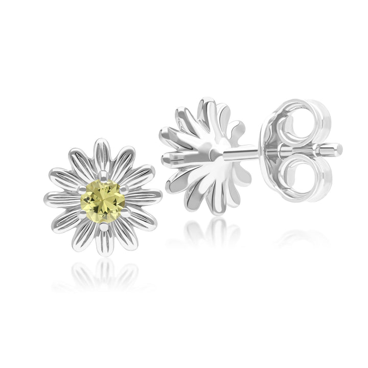 Gardenia Daisy Yellow Sapphire Floral Halo Flower Stud Earrings in Solid 9ct White Gold