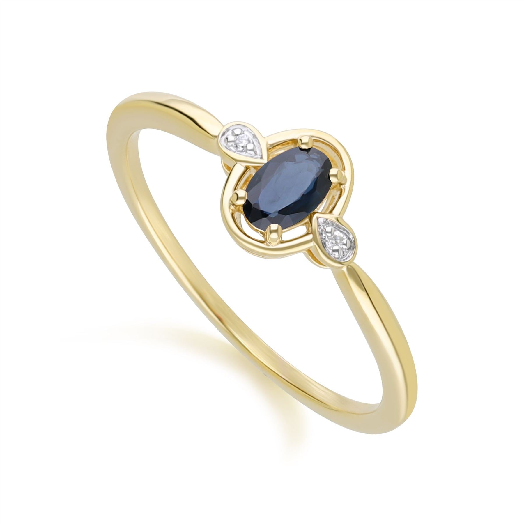 Classic Oval Sapphire & Round Diamond Ring In 9ct Yellow Gold