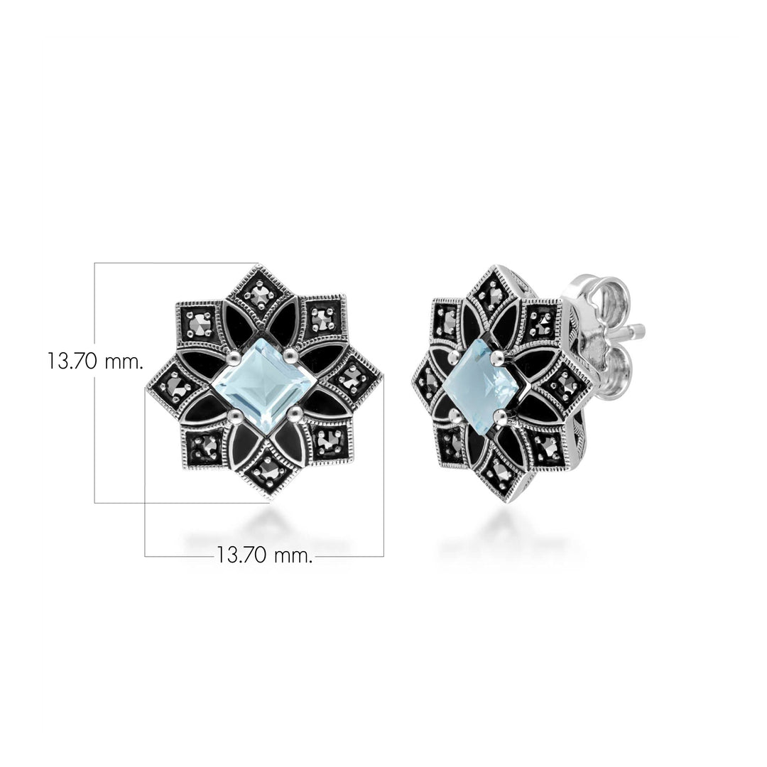 Art Deco Inspired Blue Topaz & Marcasite Star Stud Earrings