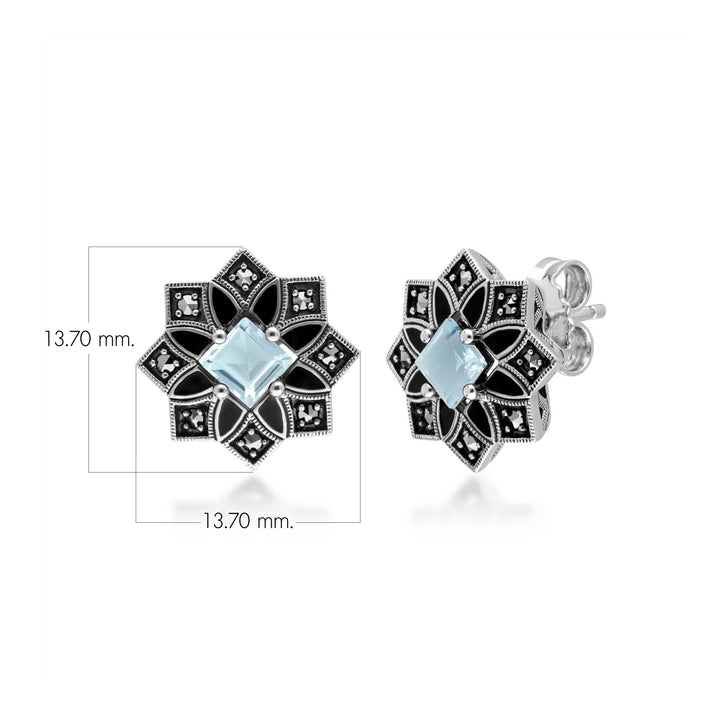Art Deco Inspired Blue Topaz & Marcasite Star Stud Earrings