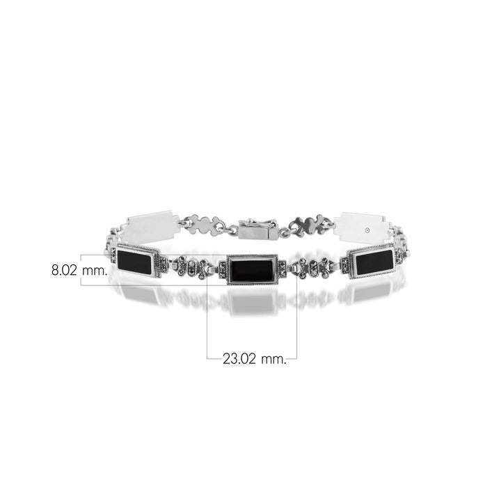 Art Deco Style Rectangle Black Onyx & Marcasite Bracelet